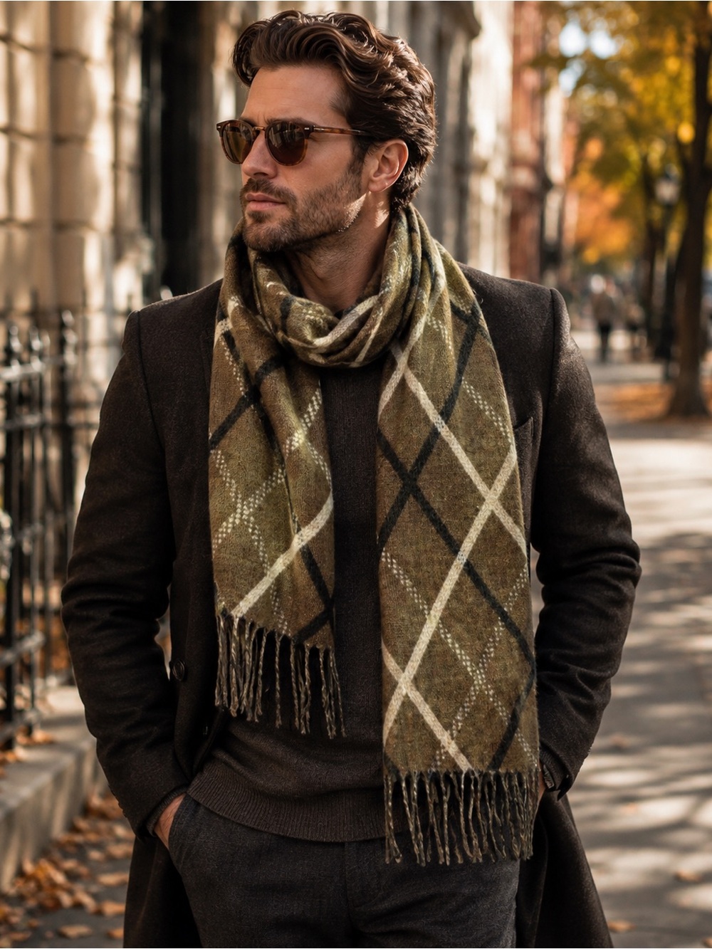 CASHMINK V. Frass  brown plaid check warm soft fall winter scarf